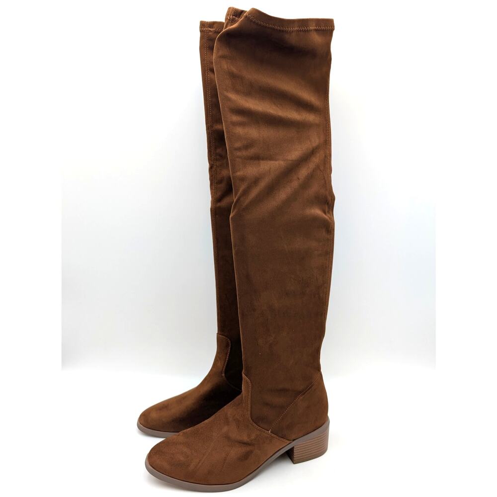 New York & Company Rana Over The Knee Boots Side Zip Womens Brown Sz US9 EU39.5